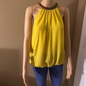 XOXO Yellow beaded sleeves shirt size L.